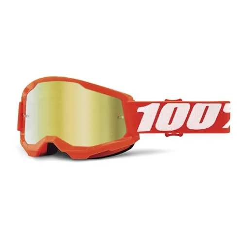 100% Strata 2 Sonnenbrille - Mirror Gold Lens - Sportbrille mit verbesserter Passform und größerem Sichtfeld. Antibeschlagbeschichtete Polycarbonat-Linse für klare Sicht und optimalen Tragekomfort.