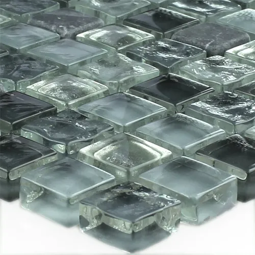 Marmor Glas Mosaikfliesen Grau Materialmix 15x15x8mm Badezimmer Küchenspiegel WC