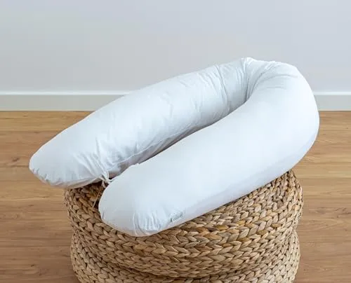 LOOLAY Schwangerschaftskissen - Stillkissen 190 cm - Seitenschläferkissen 100% Baumwolle - mit Abnehmbarem Bezug - Ergonomisches Schwanger Kissen für Schlafen (Weiß)