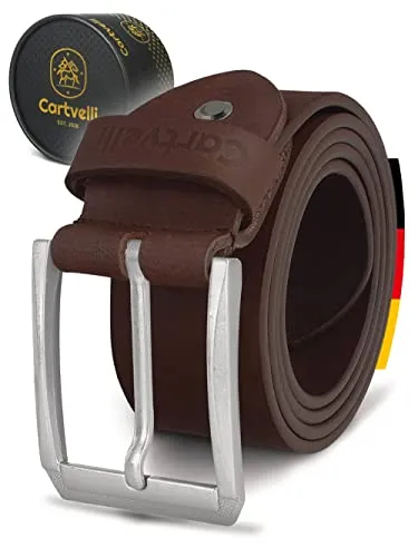 Cartvelli Herren Ledergürtel Braun 100cm - Eleganter Echt-Leder Gürtel mit Silber Schnalle - Herren-Gürtel aus hochwertigem Büffelleder, langlebig und nickelfrei. Inklusive Geschenkbox, perfekt für stilvolle Anlässe. Made in Germany!