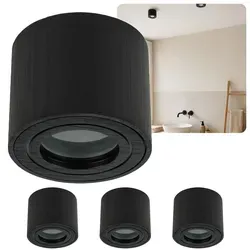 Sweet LED Aufbauleuchte 4er Set flach IP44 Aluminium Deckenspots rund schwarz - Elegantes 4er Set flacher Deckenspots aus schwarzem Aluminium, ideal für Feuchträume. Mit Schutzart IP44 und einfachem Anbau, sorgen sie für stilvolle Beleuchtung in Küche und Bad.