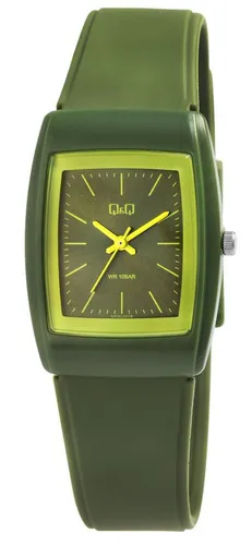 Q&Q Quarzuhr - Stilvolle Damenarmbanduhr - Armbanduhren: Hochwertige Quarzuhr mit grünem Kunststoffarmband, 10 bar wasserdicht und elegantes Design für jeden Anlass.