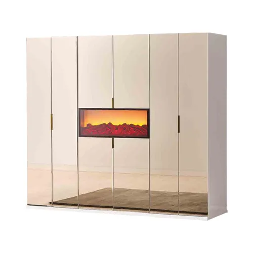 Beiger Designer Kleiderschrank für Schlafzimmer - Moderner freistehender Kleiderschrank in Beige, 6 Türen und über 8 Regalfächer bieten viel Stauraum. Ideal für Erwachsene und Jugendliche. Pflegeleicht und mit 2 Jahren Herstellergarantie.