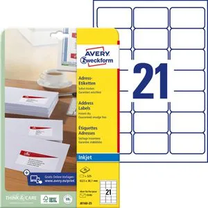 Avery Zweckform J8160-25 Etiketten weiß 63.5x38.1, 525 Stück