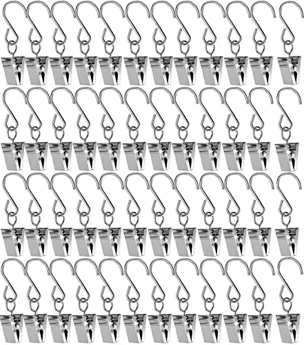 Stück Vorhang Haken Clips, Metall Hängende Vorhang mit Haken Vorhang Clips Gardinen Klammer Haken Für Papier Bürobedarf Vorhänge Fotos Home Dekoration Duschvorhang Hängende, Silber 48