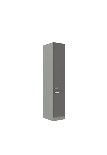 Küchen Hochschrank 40cm Hochglanz Grau - Grey Bianca - Einbauküchen-Komponenten mit zwei Türen und fünf variablen Böden, ideal für optimale Stauraumgestaltung in Ihrer modernen Küche.
