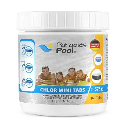 Paradies Pool 160 Mini Chlortabletten 3,6 g, Schnelllöslich, Desinfektion, Planschbecken, Minipool, Splashpool, Whirlpool, Frame Pool