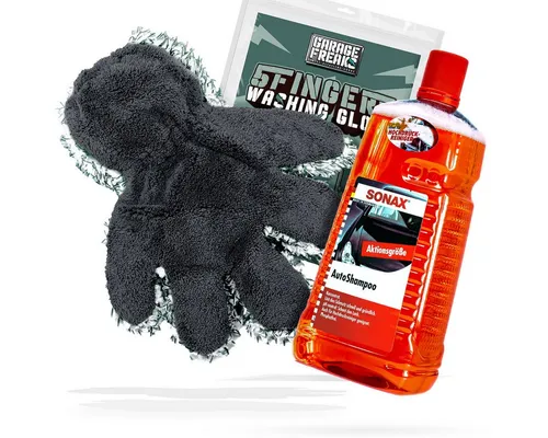 detailmate Garage Freaks 5 Finger Waschhandschuh + Autoshampoo Autoshampoo (Set, [- Frottierhandschuh - Mikrofaser - Auto Reinigung Wasch Set)