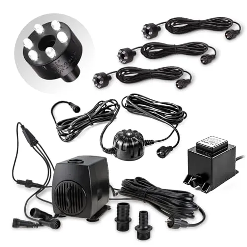 CLGarden Springbrunnen Pumpe SP3-L mit 3x Beleuchtungen und Lichtsensor 1300 Liter Wasserspiel Dämmerungssensor Pumpe mit LED