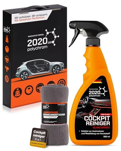Polychrom Cockpit Pflege Set Glanz 500 ml + Mikrofasertuch UV-Schutz Antistatik Staubabweisend Vanille-Duft | Kunststoffpflege für Armaturenbrett & Innenraum Ganzjährig 2020