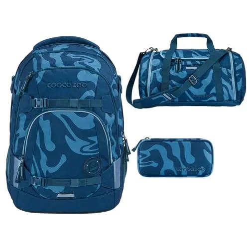 coocazoo MATE Schulrucksack-Set 3tlg (Breaking Waves) - Schulranzen-Set mit 30 Litern Volumen, ergonomischem Tragekomfort und austauschbaren Klett-Patches für individuelle Gestaltung. Inklusive Sporttasche und Schlamperbox für optimale Ordnung.