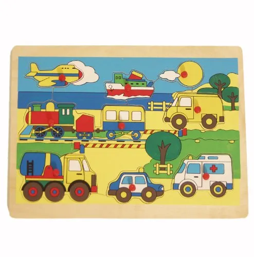 BRUBAKER Holzpuzzle Steckpuzzle Fahrzeuge 9-teilig