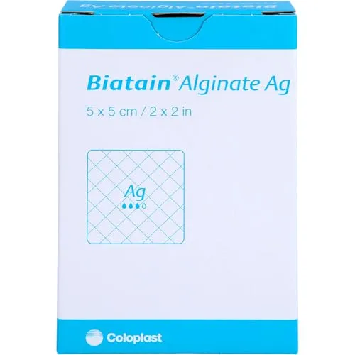 BIATAIN Alginate Ag Kompressen 5x5 cm mit Silber - 10 Stück - Erste-Hilfe-Heftpflaster & Verbandsmaterial, antimikrobielle Wirkung durch Silber, ideal für die Wundversorgung.