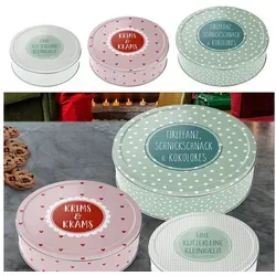 CEPEWA Keksdose Gebäckdose 3er Set beschriftet Pastellfarben 3 Größen rund Keksdose