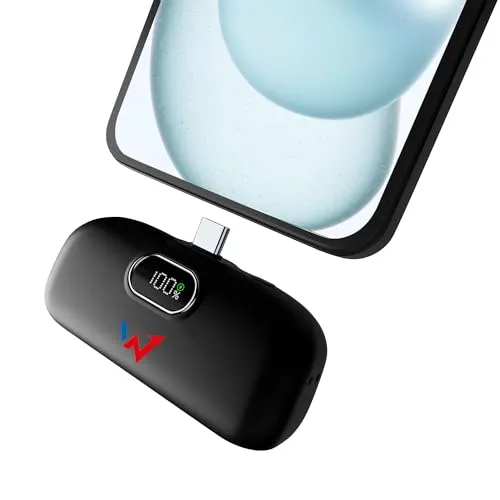 W Onder USB-C-Powerbank 5000 mAh – Ultra-kompakt & leicht – PD 18 W Schnellladung – digitales Ladedisplay – USB-C Eingang & Ausgänge – Ideal iPhone, Android, AirPods & verbundene Objekte