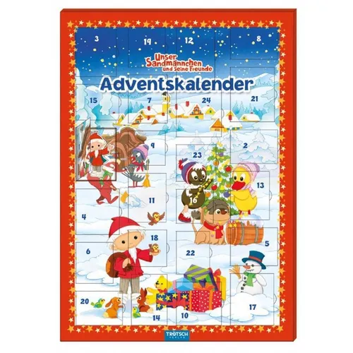Adventskalender Sandmännchen und seine Freunde - Bilderadventskalender mit 24 Magneten, ideal für Weihnachtsfreude im Vintage-Stil, hergestellt in Deutschland, 38x26 cm groß.
