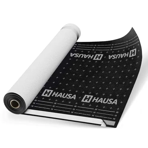 HAUSA Unterspannbahn Premium HU150 150g/m² 525m² 7 x (1,5mx50m) mit 2 Klebestreifen - Klasse UDB-A/USB-A nach ZVDH, Schlagregensichere und Diffusionsoffene Unterdeckbahn, UV-beständig, schwarz