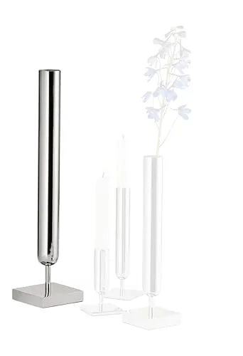 Philippi - Lambda Kollektion aus Kerzenleuchter und Vasen, hochglanzpoliert, Silber (Vase - Größe L)