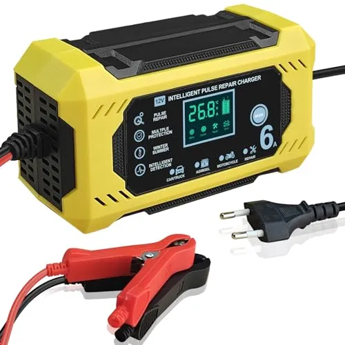 Autobatterie-Ladegerät, Batterieladegerät 6A 12V Automatische und intelligente Wartung mit Mehreren Schutzfunktionen für Autos, Motorräder, ATVs, Wohnmobile, Powersports, Boote