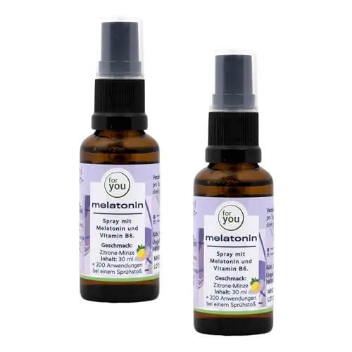 for you Melatonin Spray Doppelpack - Einschlafspray Alternative - Hochdosiert mit reinem Melatonin (0,5mg pro Stoß) - 200 Tage Vorrat - Hochdosiert mit Lavendel ohne Alkohol - vegan, 30 ml