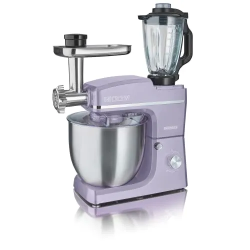 HEINRICHS 3 in 1 Universal Küchenmaschine, Küchengerät 1500W, 6 Geschwindigkeitsstufen, Multifunktionale Knetmaschine mit Fleischwolf, 1.5L Mixerbehälter, XXXL 10L Edelstahlschüssel (Lila)