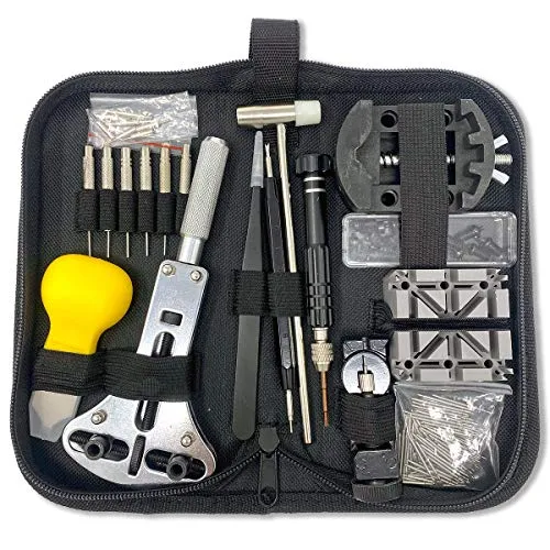 mixed24 153tlg Uhrenwerkzeug Set inkl Anleitung Armbandkürzer Stifteausdrücker Gehäuseöffner Uhrenöffner Federstege Federstegbesteck Schraubendreher Batteriewechsel