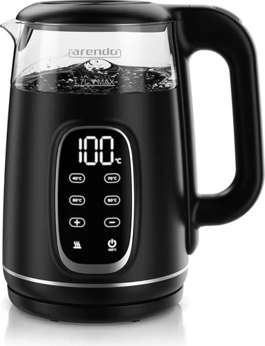 Arendo Wasserkocher mit Temperatureinstellung 40° - 100 °C - Praktischer Wasserkocher mit 2200 W und 1,7 l Volumen. Präzise Temperatureinstellung von 40 bis 100 °C, großes LED-Display und Warmhaltefunktion. Ideal für jeden Haushalt.