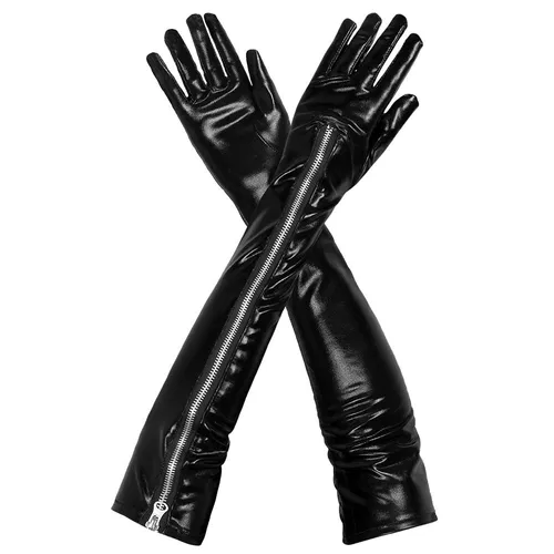 Lange Handschuhe Kinky SM Halloween schwarz Reißverschluss Kostüm Verkleidung