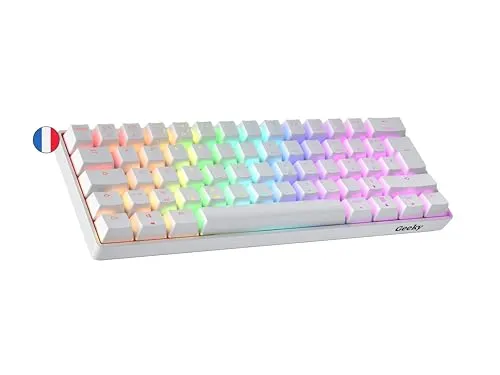 Geeky GK61 60% | Hot Swappable Mechanische Gaming-Tastatur | 62 Tasten Multi Color RGB LED Hintergrundbeleuchtung für PC/Mac Gamer| ISO FR AZERTY Französisches Layout (Weiß, Mechanical Brown)