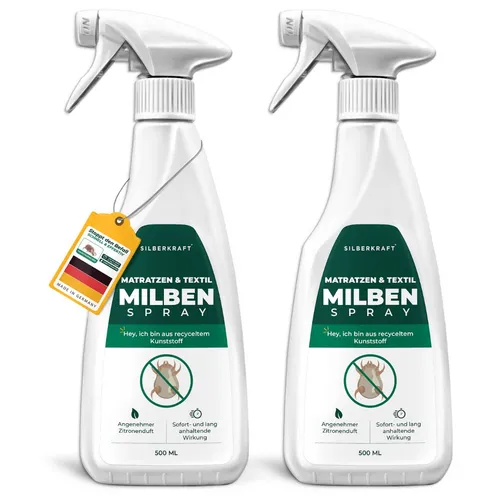 SILBERKRAFT Milbenspray für Matratzen & Textil - Schädlingsbekämpfung: Effektiver Langzeitschutz gegen Milben für Allergiker, wirkt bis zu 3 Monate und ist auf Wasserbasis mit dezentem Zitronenduft.