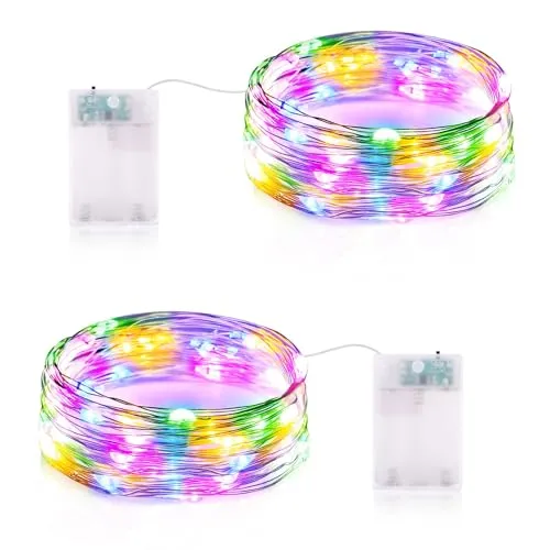 Lichterkette Batterie Timer, LED Lichterkette Bunt Batterie 3 meter 30er LED DIY Kleine Innen Lichterketten Wasserdicht Lichter für Halloween Weihnachten Garten Innen Deko (2 Stück, Bunt)