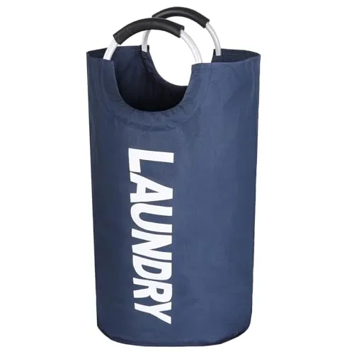Faltbare Wäschekorb, 90L Kapazität Wäschesammler mit Griff, Wäschebox aus Oxford-Stoff, Wasserdicht Wäschesack Laundry basket, Tragbar Wäschesortierer Aufbewahrungsbehälter, Flaschensammler-Dunkelblau