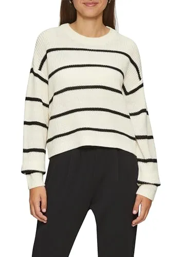 Rundhalspullover mit Streifenmuster, Gr. XXL - Kombistarker Damen-Rundhalspullover in ecru/black stripes, bequem und warm durch hochwertige Strick-Qualität, ideal für vielseitige Outfits.