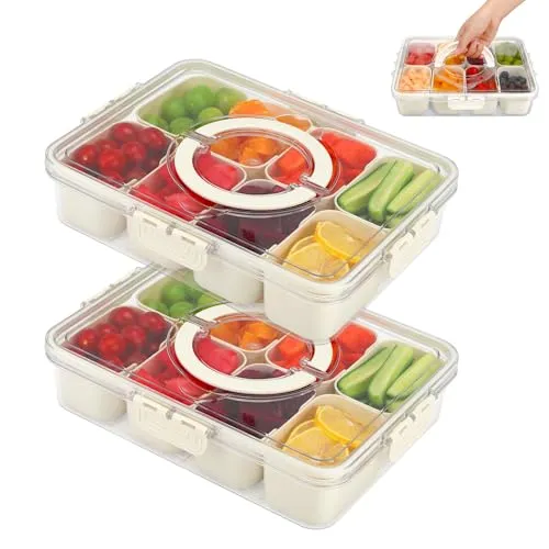 Snackbox mit Fächern - Ideal für Kinder - Servierplatten & -schalen, praktische Snackbox mit Fächern und Deckel, perfekt für Unterwegs und zur gesunden Snackaufbewahrung.