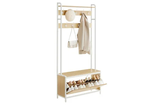 VASAGLE Garderobenständer mit Sitzbank, Vintagebraun-Schwarz - Praktischer Garderobenständer mit Sitzbank für optimalen Stauraum und Komfort. Robuste Holzspanplatte und Stahl für eine maximale Belastbarkeit von 100 kg. Ideal für den Eingangsbereich!