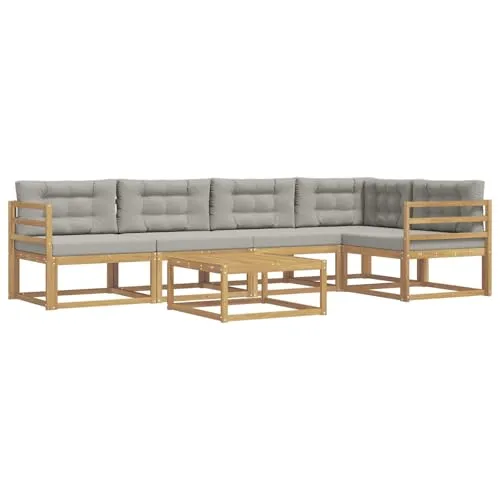vidaXL Outdoor-Sofagarnitur 6-teilig Weiß und Hellgrau - Moderne 6-teilige Sofagarnitur aus massivem Akazienholz, perfekt für Gartenpartys oder entspannte Nachmittage. Modular und flexibel, sorgt für optimalen Komfort und passt sich jedem Anlass an.