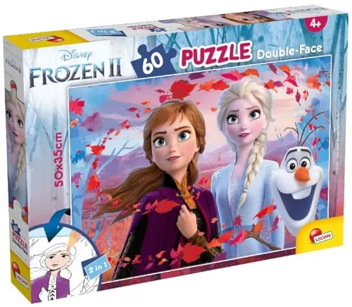 Lisciani – DISNEY – Die Eiskönigin – Puzzle für Kinder ab 4 Jahren – 60 Teile – 2-in-1 doppelseitiges Puzzle vorne/hinten mit Rückseite zum Ausmalen – fördert motorische Fähigkeiten und Kreativität