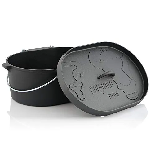 BBQ-Toro Dutch Oven 9,3 Liter | Gusseisen Kochtopf ohne Füße - Kasserollen für vielseitiges Kochen, bereits eingebrannt und ideal für Outdoor-Abenteuer, perfekt für 8-14 Personen.