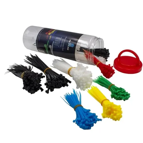 Kabelbinder Sortiment 1000 Stück Box Eimer 2,5mm, 3,6mm Länge 100-300mm