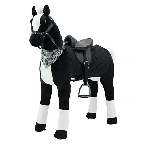 Sweety Toys 13142 Plüsch Stehpferd Sicherheit ! stabiles Robustes XXL Riesenpferd Höhe 125 cm Pferd Reitpferd schwarz mit Stahlunterbau mit zusätzlichem Reitsattel mit Steigbügeln