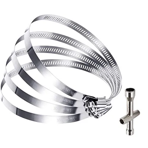 HONGECB 6 Zoll Schlauchschellen, 150mm Rohrschellen Verstellbare Spannbereich 141-165mm, 304 Edelstahl-Kanalschellen, 4 Stück, Hülsenschlüssel Werkzeug zur Befestigung Rohren