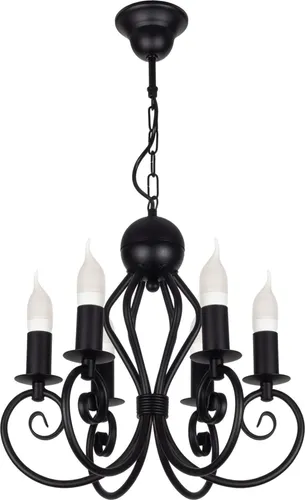 Kronleuchter Esszimmer Schwarz Metall E14 6-flammig - Klassische 6-flammige Pendelleuchte aus schwarzem Metall, ideal für stilvolle Innenräume wie Esszimmer oder Wohnzimmer.