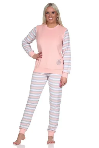 Normann Damen Frottee Schlafanzug Langarm mit Eiskristall, Größe 44-46 - Gemütlicher Damen Pyjama aus weichem Frottee, perfekt für kalte Wintertage. Das ansprechende Ringeldesign und die Eiskristall-Stickerei verleihen ihm das gewisse Etwas. Maschinenwaschbar und pflegeleicht!