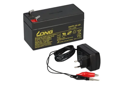 Akkuman.de AGM Blei Akku Batterie 12V 1,2Ah + Ladegerät - Fahrzeugbatterie-Ladegeräte, wartungsfreier AGM Blei Akku mit 1,2Ah und passendem 3-Stufen-Ladegerät für hohe Zuverlässigkeit in Not- und Sicherheitsbeleuchtung.