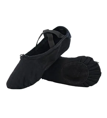 flexdans Ballettschuhe Mädchen und Damen Ballettschläppchen mit Geteilter Ledersohle für Kinder & Erwachsene (511-Schwarz-40)