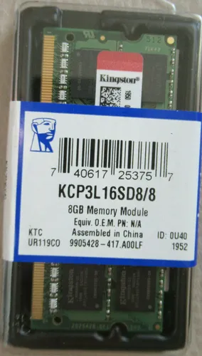 Kingston KCP3L16SD8/8 Arbeitsspeicher 8GB DDR3L-RAM 1600MHz - Arbeitsspeicher (RAM) mit PC3L-12800 Geschwindigkeit, ideal für verbesserte Systemleistung und Multitasking.
