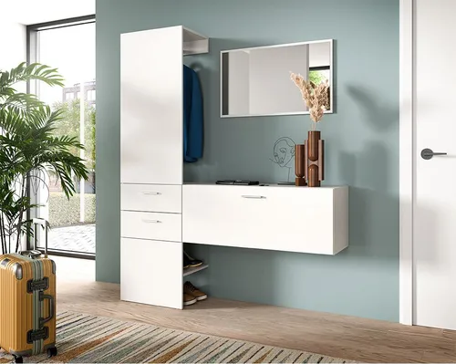 Garderobenkombination Weiß, 156x190 cm - Praktische Garderobenkombination in Weiß, ideal für jeden Eingangsbereich. Hochwertige Materialien und großzügige Maße (156x190 cm) bieten viel Stauraum. Jetzt 10€ Willkommens-Gutschein sichern!