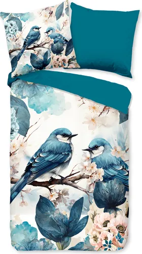 PURE luxury collection Wendebettwäsche Zari, 2-teiliges Set in Wendeoptik - Bettwäsche-Set aus hochwertiger Microfaser (135x200 cm), mit buntem Vogel- und Blumenmuster. Wendeoptik für vielseitige Gestaltung und einfache Pflege bei 30°C.