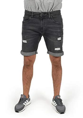 INDICODE IDHallow Herren Jeans Shorts - Kurze Denim Hose mit Stretch und Destroyed-Optik - Jeans Bermuda Shorts mit dekorativen Nähte und Knitterfalten, ideal für warme Tage und lässige Styles.