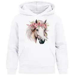 SpecialMe® Kinder Hoodie Mädchen Pferdekopf mit Blumen Mädchengeschenke Pferde Print Aufdruck Weiss 164